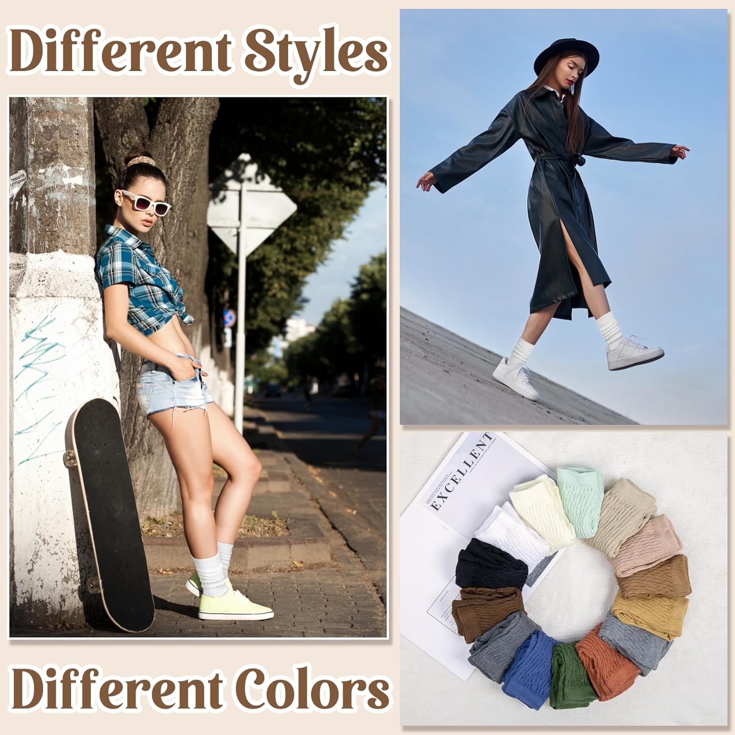 Justay 5 Pairs Slouchy Socks for Women - Slouch Long Crew Knit Boot Athletic Calf Tube Scrunch Socks - Image 2