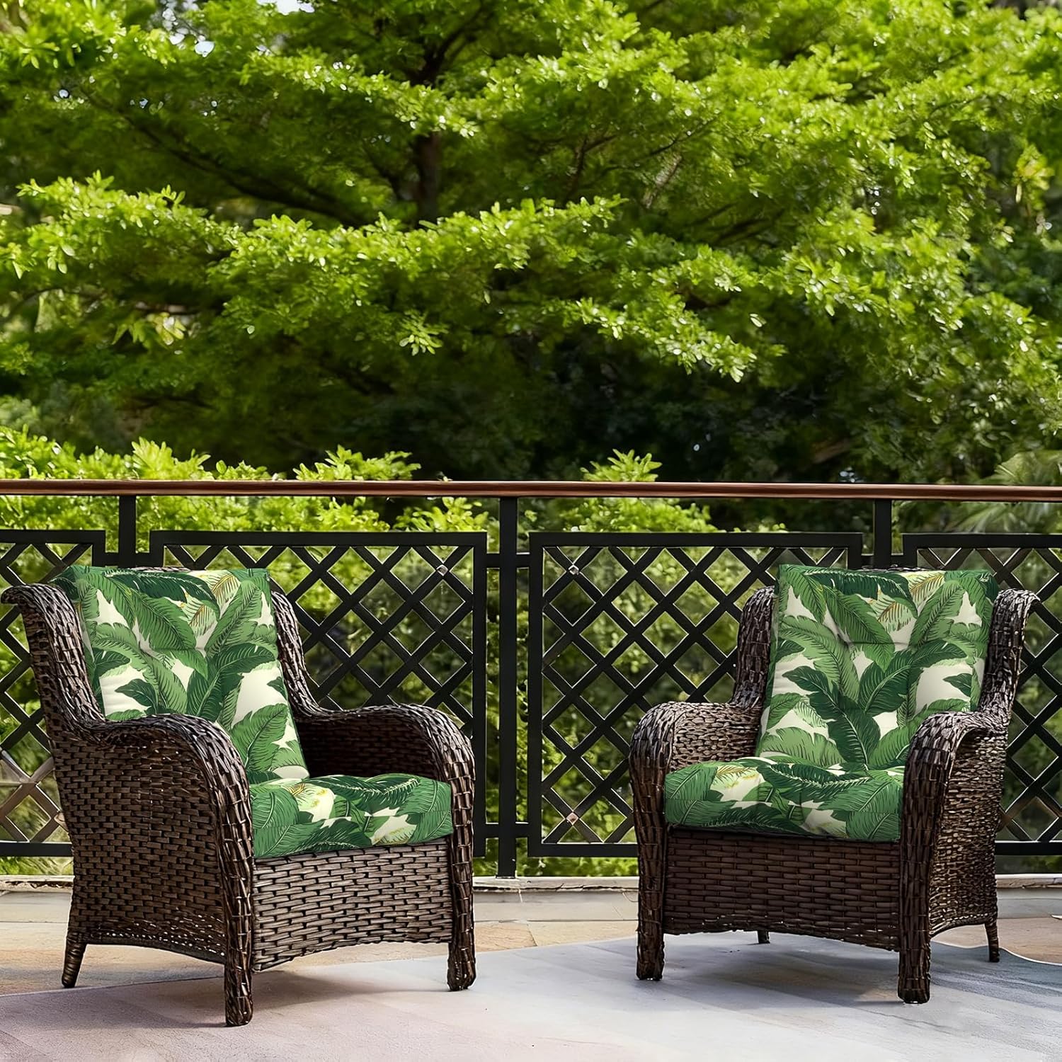 LVTXIII Outdoor Tufted Low Back Cushions, Solid Fluffy Seat and Back Chair Cushion with Ties, Patio Replacement Rocking Chair Cushion for Outdoor Furniture Use, 21 W x 21D, 2 Pack, Swaying Palms Green