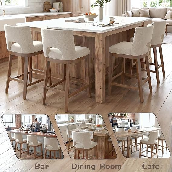 chairus 26 Bar Stools Set of 2 Armless Padded Counter Stools with Wood Back and Legs Upholstered Linen Fabric Stool Chair for Kitchen Counter, Bar Island, Beige