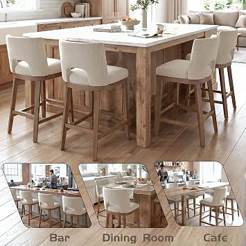 chairus 26 Bar Stools Set of 2 Armless Padded Counter Stools with Wood Back and Legs Upholstered Linen Fabric Stool Chair for Kitchen Counter, Bar Island, Beige