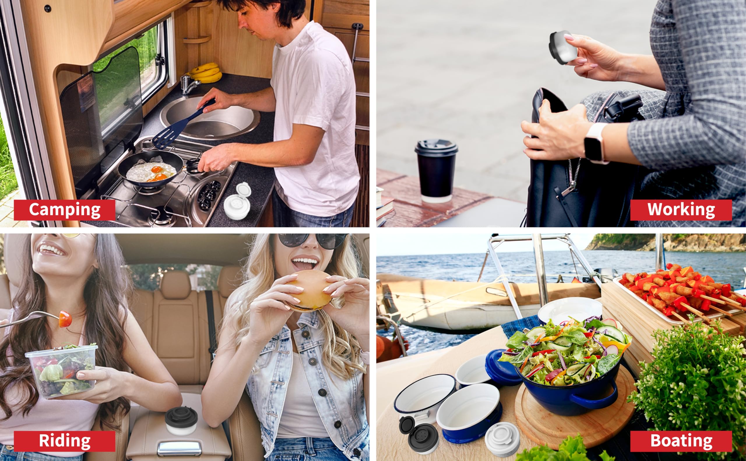 SIGNORAWARE Lot de 2 petites salières et poivrières étanches à l'humidité pour camping, pique-nique, extérieur, cuisine, boîtes à déjeuner, voyage, ensemble d'épices transparent avec couvercles rouges