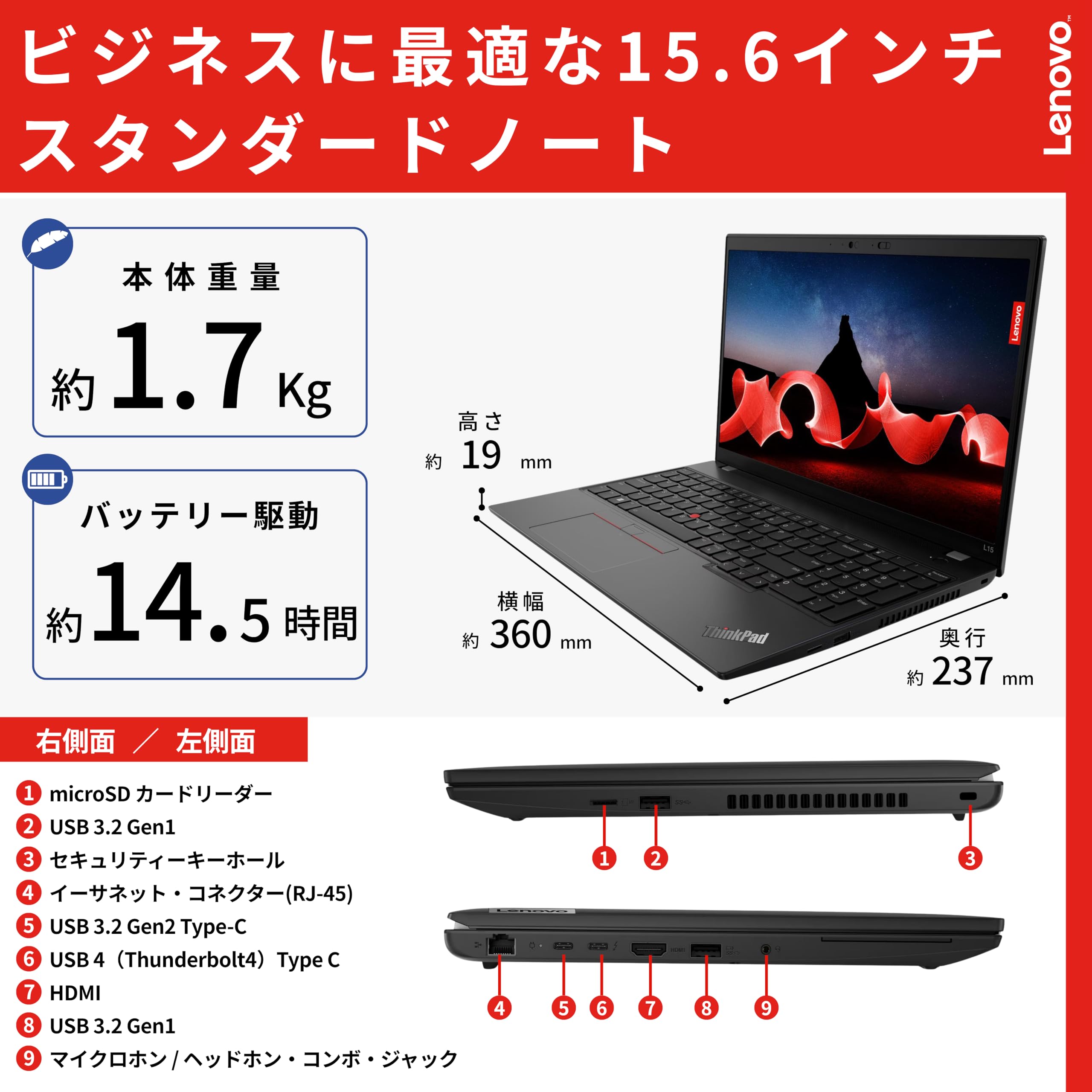 Amazon.co.jp: Lenovo ノートパソコン ThinkPad L15 Gen 4 15.6インチ 
