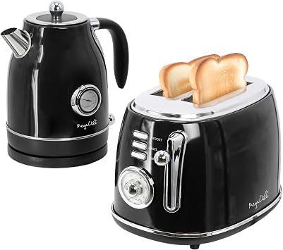 MegaChef 1.7 Liter Electric Tea Kettle and 2 Slice Toaster Combo Black