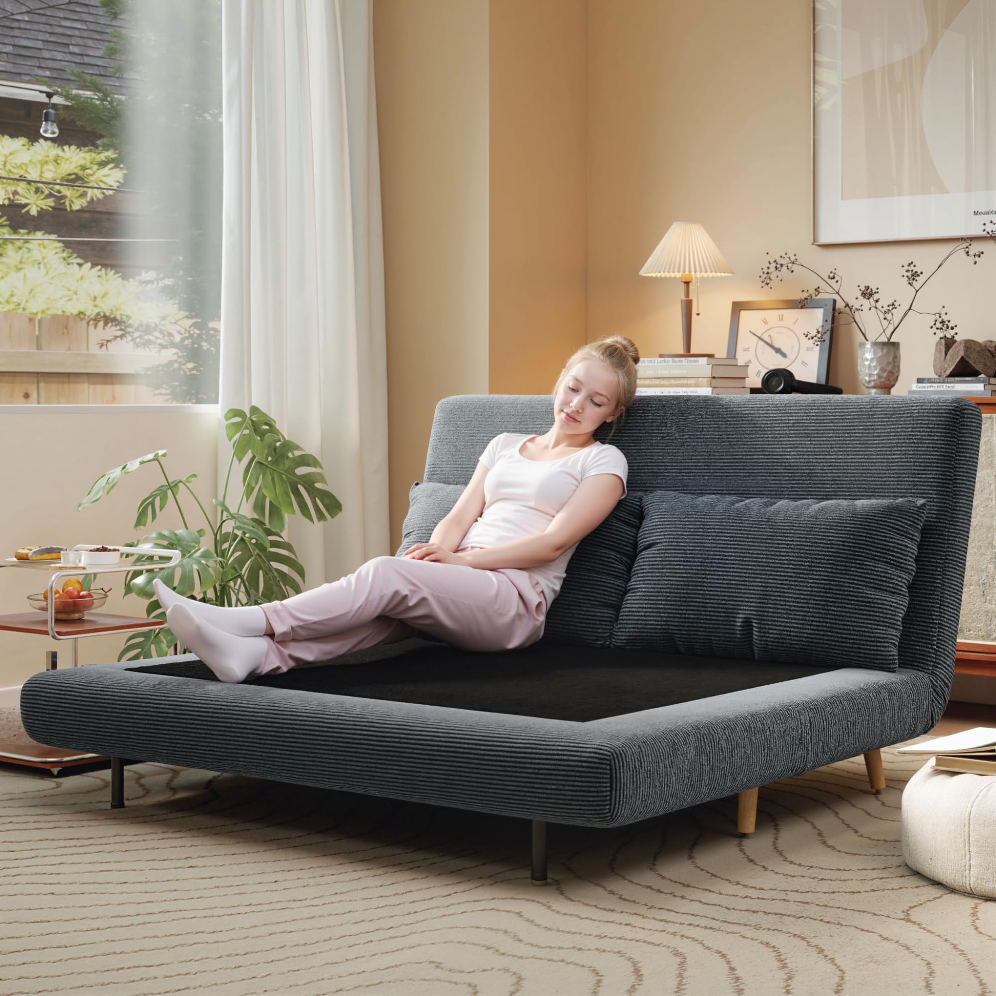 HOMCOM 3 in 1 Schlafsofa Klappbar 191 x 141 cm Schlaffunktion Dunkelgrau