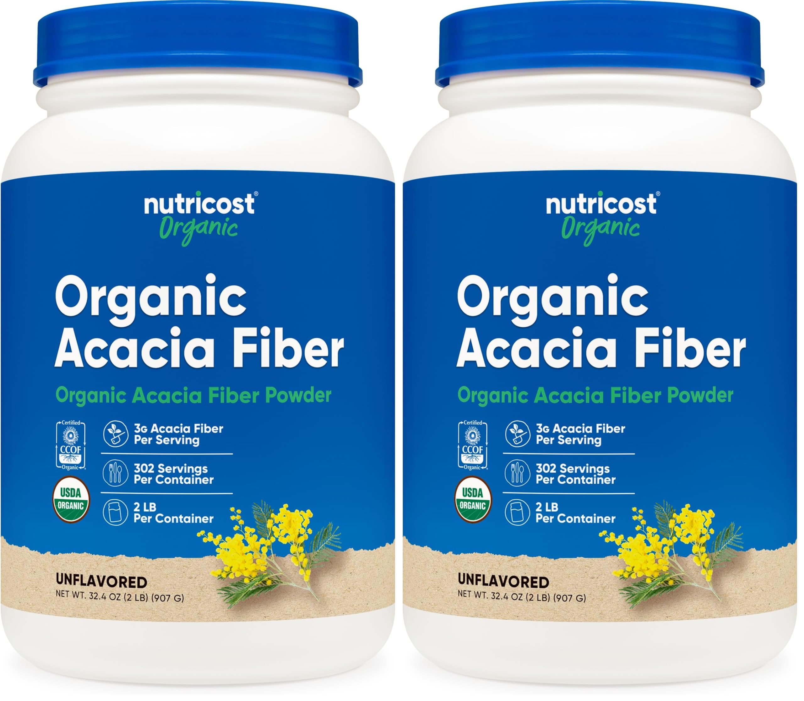 Nutricost Organic Acacia Fiber Powder (2 LB) - USDA Certified Organic, Non-GMO, Gluten Free (Pack of 2) 2.03 Pound (Pack of 2)