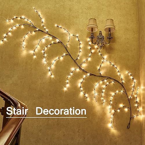Miniatura 9 de Birchlitland Cadar con guirnalda iluminada nevada que funciona con pilas con temporizador o luz USB, 48 luces LED de 6 pies, vid sintética con luces