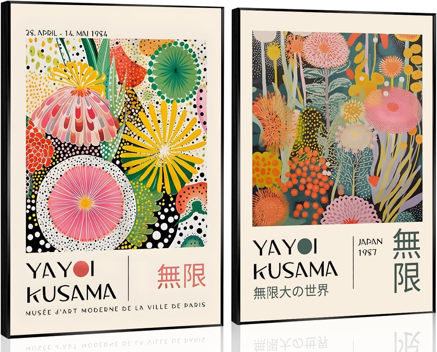 lianyibo Yayoi Kusama Canvas Wall Art Vintage Koi Ryba Plakaty Japońskie dekoracje do domu kropki wydruki do salonu sypialni (60 x 80 x 2/wewnętrzna rama)