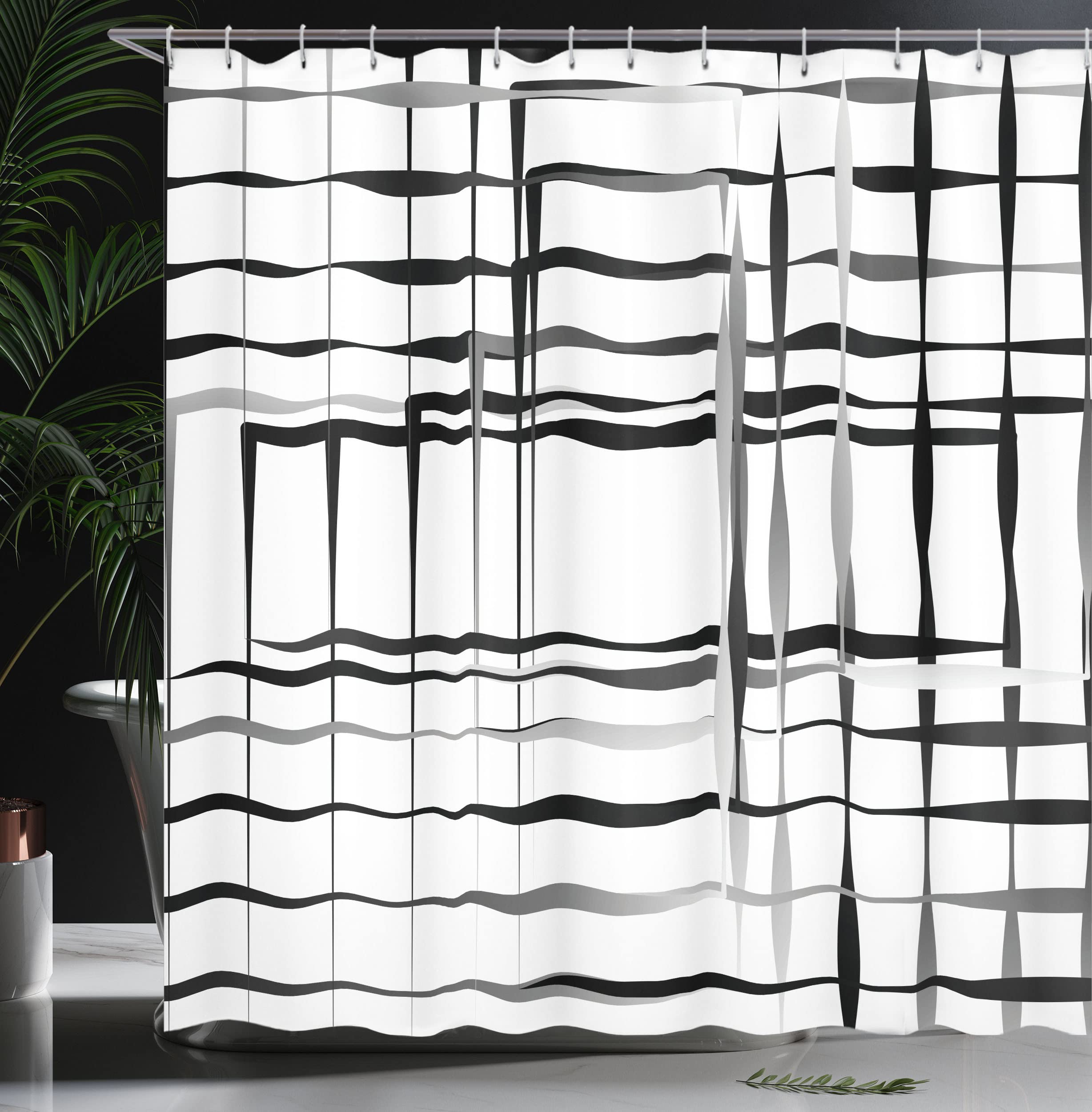 ABAKUHAUS Modern Art Shower Curtain, Minimalist Image Simplistic Spaces and Spare Asymmetric Grids Lines - Image 3