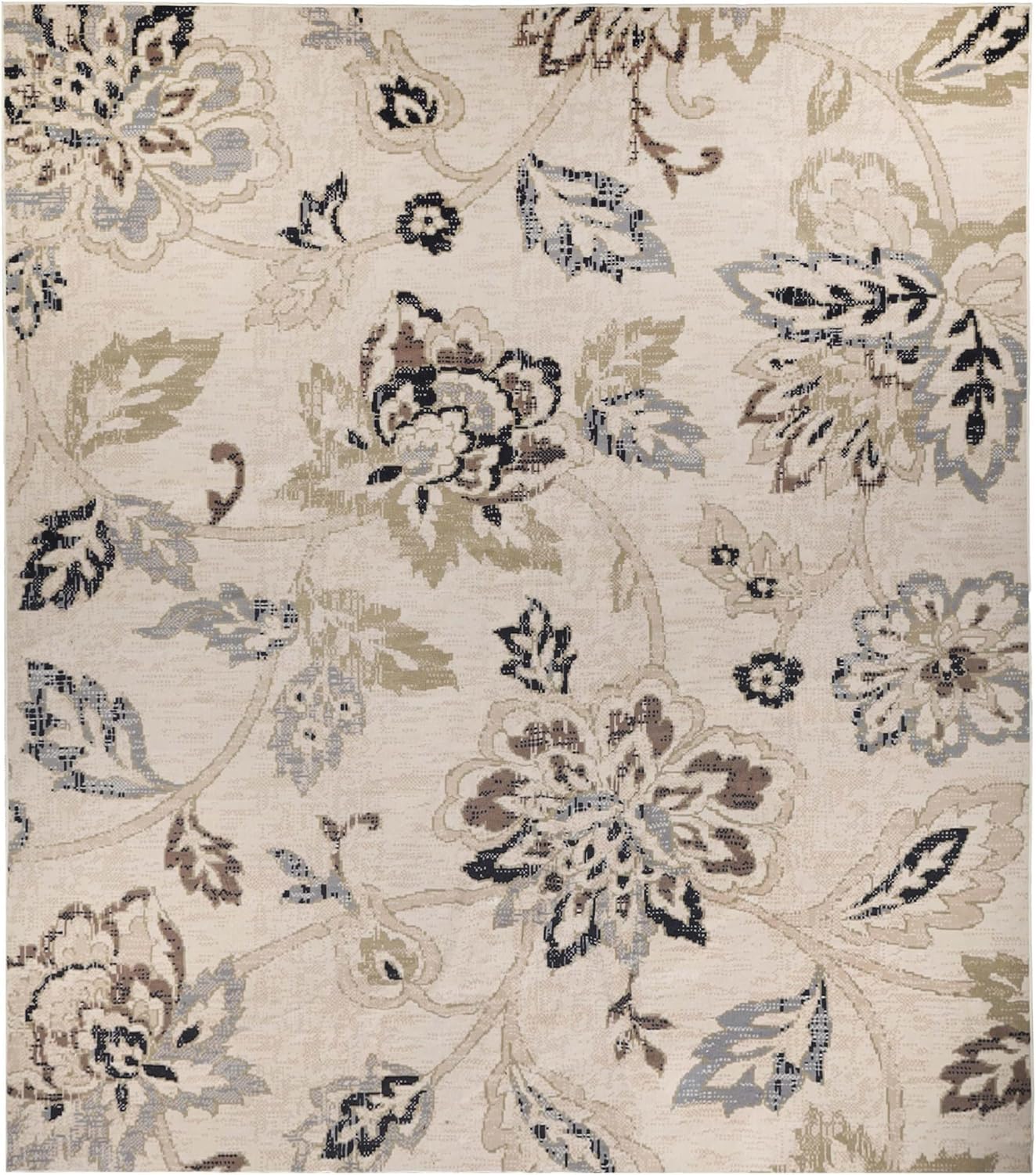 Superior Indoor Large Area Rug, for Kids or Pets, Apartment Rugs, Hallways, Entry, Office, Living Room, Bedroom, Plush Carpet Cover, Farmhouse Floral Decor, Jacobean Collection, 12' x 15', Cream