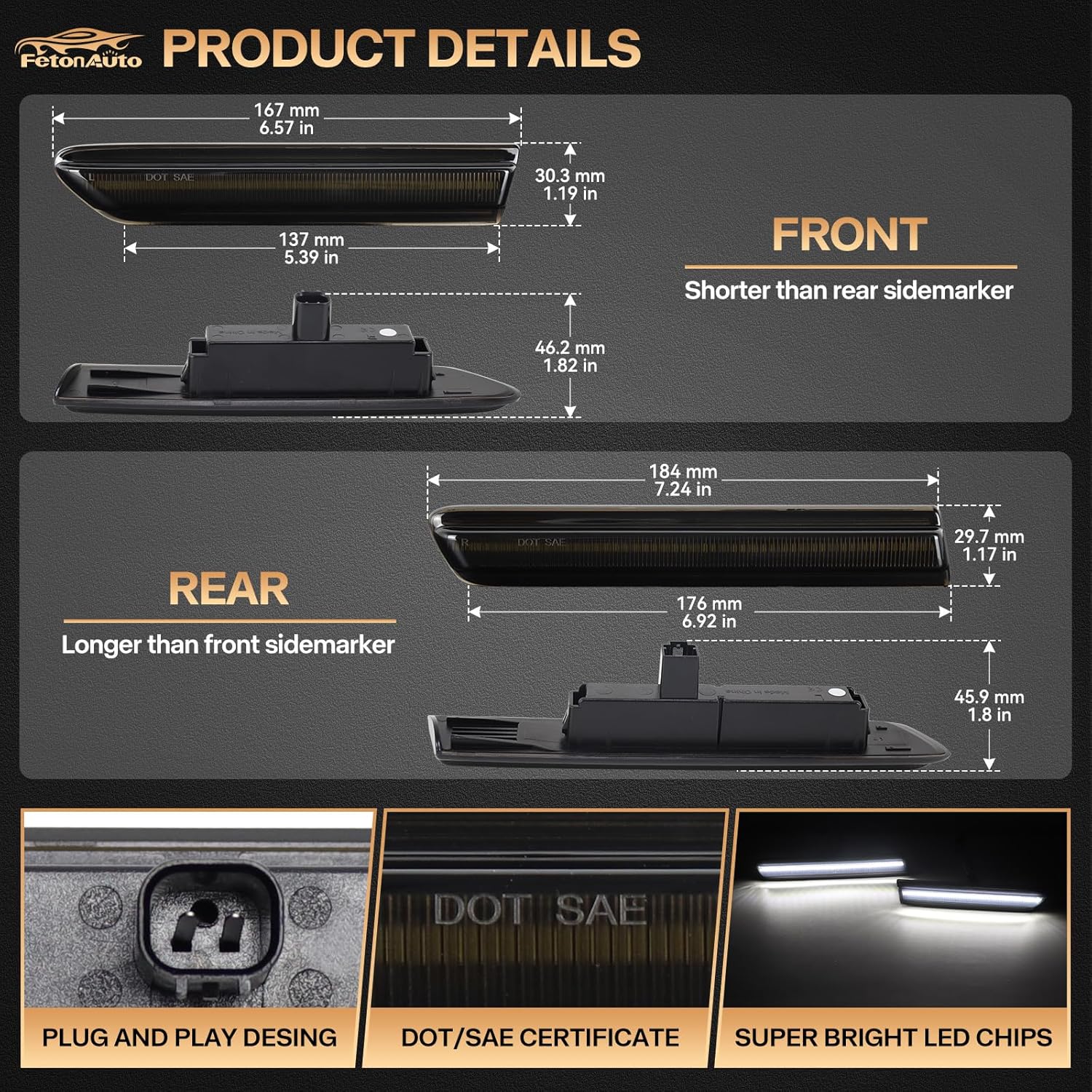Dynamic White LED Side Marker Lights for Acura TL 2004 2005 2006 2007 2008 Front Rear Smoked Lens Fender Bumper Sequential Indicator Lamps Assembly, Replace OEM 33850SEPA01
