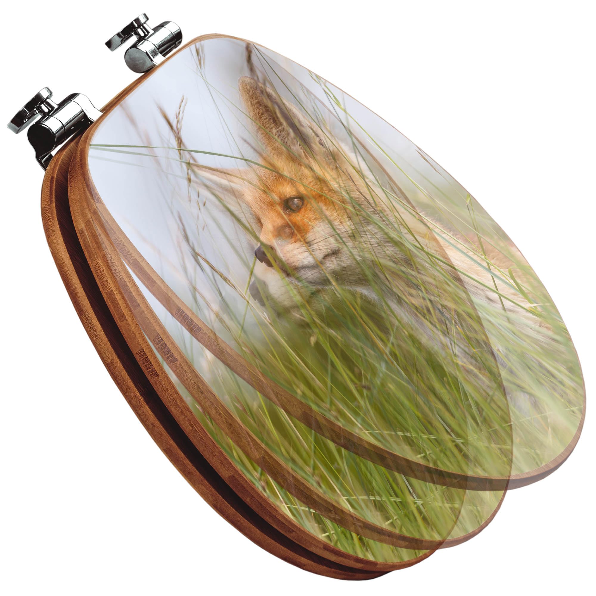 banjado Design WC Sitz Bambus Absenkautomatik 45,8x37,5cm - Toilettendeckel mit Absenkautomatik Holz - hochwertiger Bambus Klodeckel - WC-Sitz für gängigen Toiletten - Motiv Fuchs