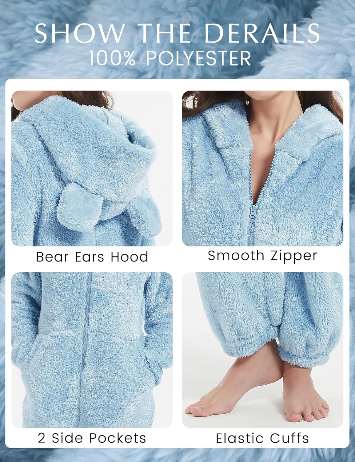 PEHMEA Women's Onesie Pajamas Sherpa Plush Hooded Romper Cozy Winter Sleepwear Holiday Party One Piece PJs for Adults, Teens - Image 5