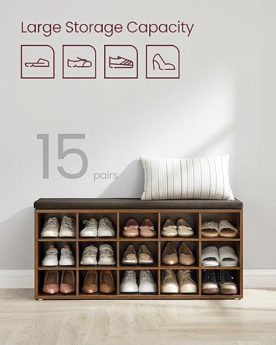 Miniatura 6 de VASAGLE - ULHS15BX Banco para guardar zapatos, con cojín y 15 compartimentos, mueble para almacenar calzado que soporta hasta 440 libras, para el