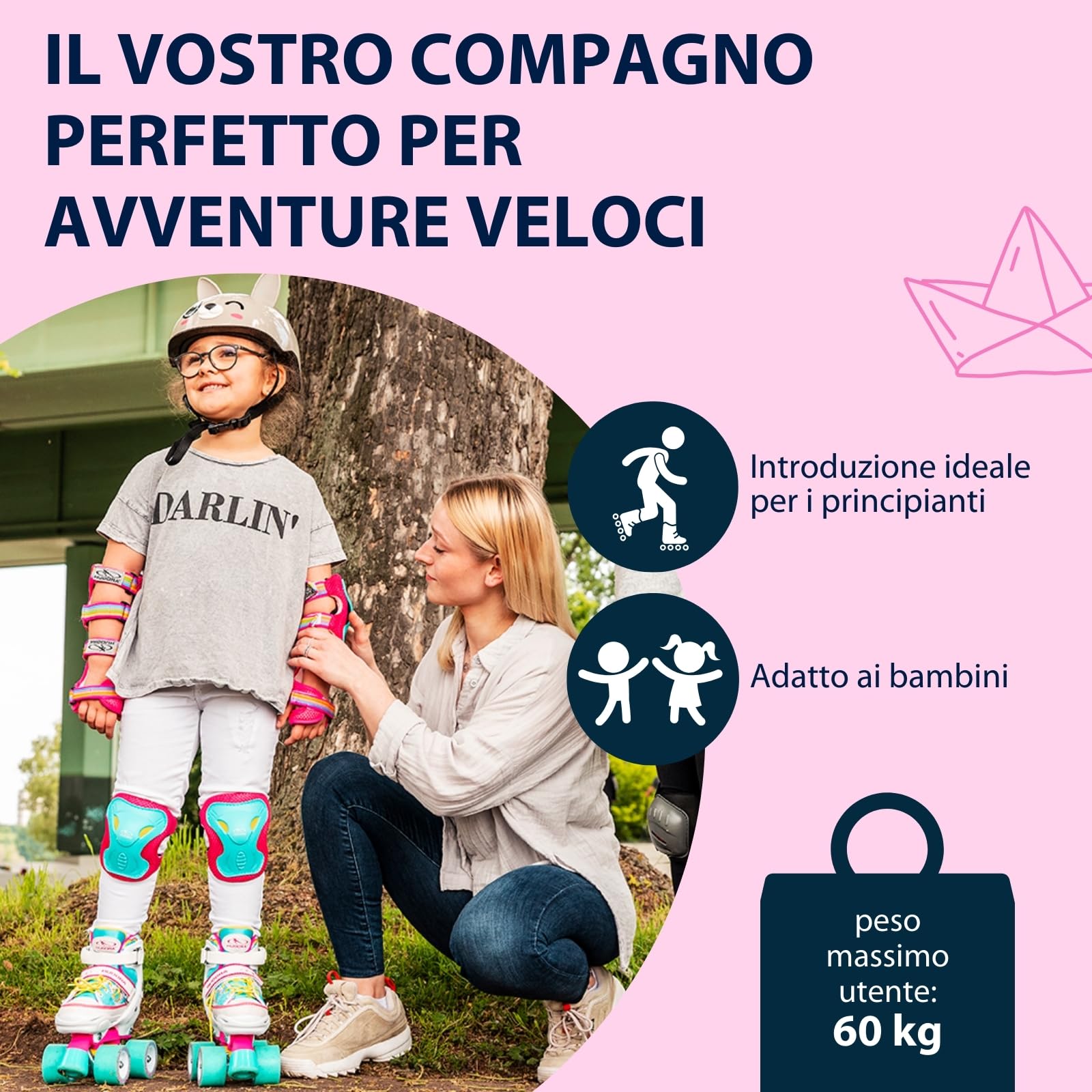 HUDORA Pattini a rotelle Wonders regolabili su 4 misure per bambini fino a 60kg in nylon
