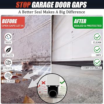 Garage Door Seals Bottom Rubber - Jobon 16.5 Ft Universal U+O Weatherproofing Garage Door Weather Stripping Bottom Seal Replacement Fits Most Standard Garage Doors, Easy Installation