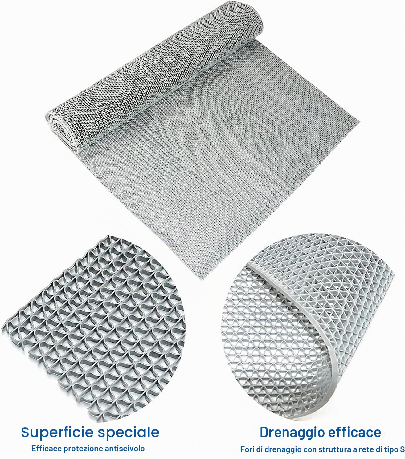 BWKJMY Tappetino antiscivolo per drenaggio, spessore 5.5 mm, tappetino in gomma commerciale, garage, piscine, ristoranti, bar, bagno, patio, esterni, interni, tappeto impermeabile grigio