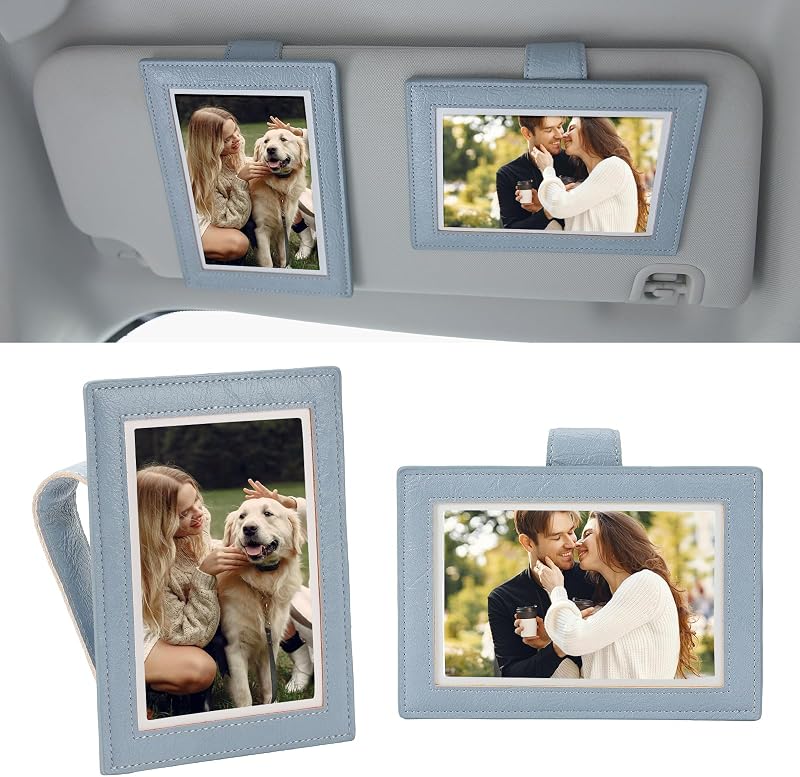 KINIVA Porta-Fotos Magnético para Para-Sol em Couro Sintético Azul – Kit com 2 unidades