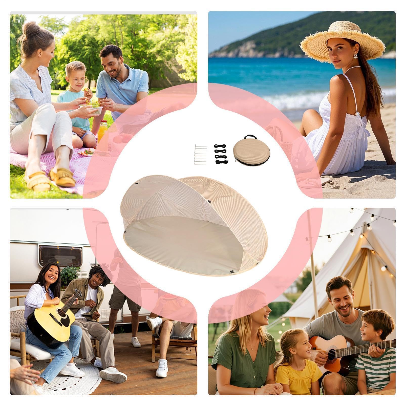 Tente de Plage avec Abri Solaire Abri Pare- | Tente canopy instantanée pour la Randonnée, le Camping, le Pique-nique, la Fête en Plein Air, l'Arrière-cour, la Terrasse,