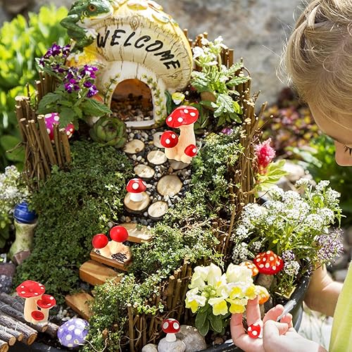 Miniatura 4 de Yulejo 120 piezas a granel de pequeñas figuras de hongos pequeños decoración interior exterior jardín figuras miniatura hongos hada adorno