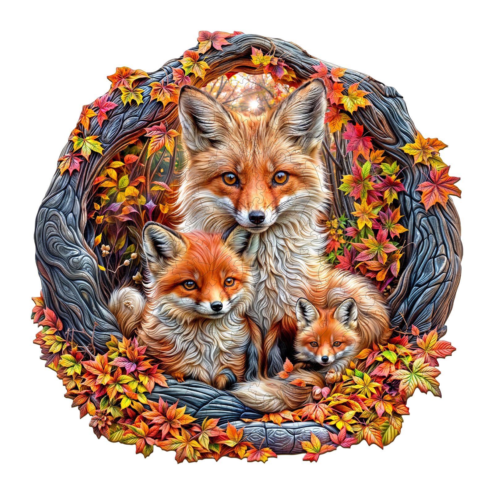 Puzzles en bois pour adultes – Puzzle en bois de renard parent-enfant – Puzzle unique en forme d'animal – Décoration écologique pour la maison et le bureau (M-29 x 28,7 cm)