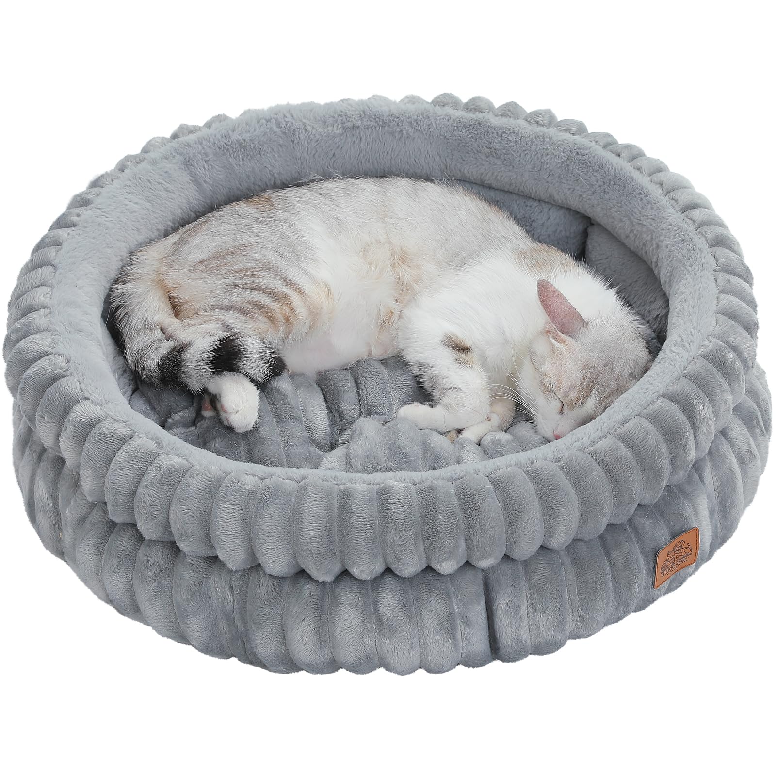 PAWZ Road Katzenbett waschbar, Hundebett kleine Hunde, Rundes, Flauschiges Katzenkissen, Katzenschlafplatz-Bettchen, Katzenkorb, Grau, 61x61x23cm