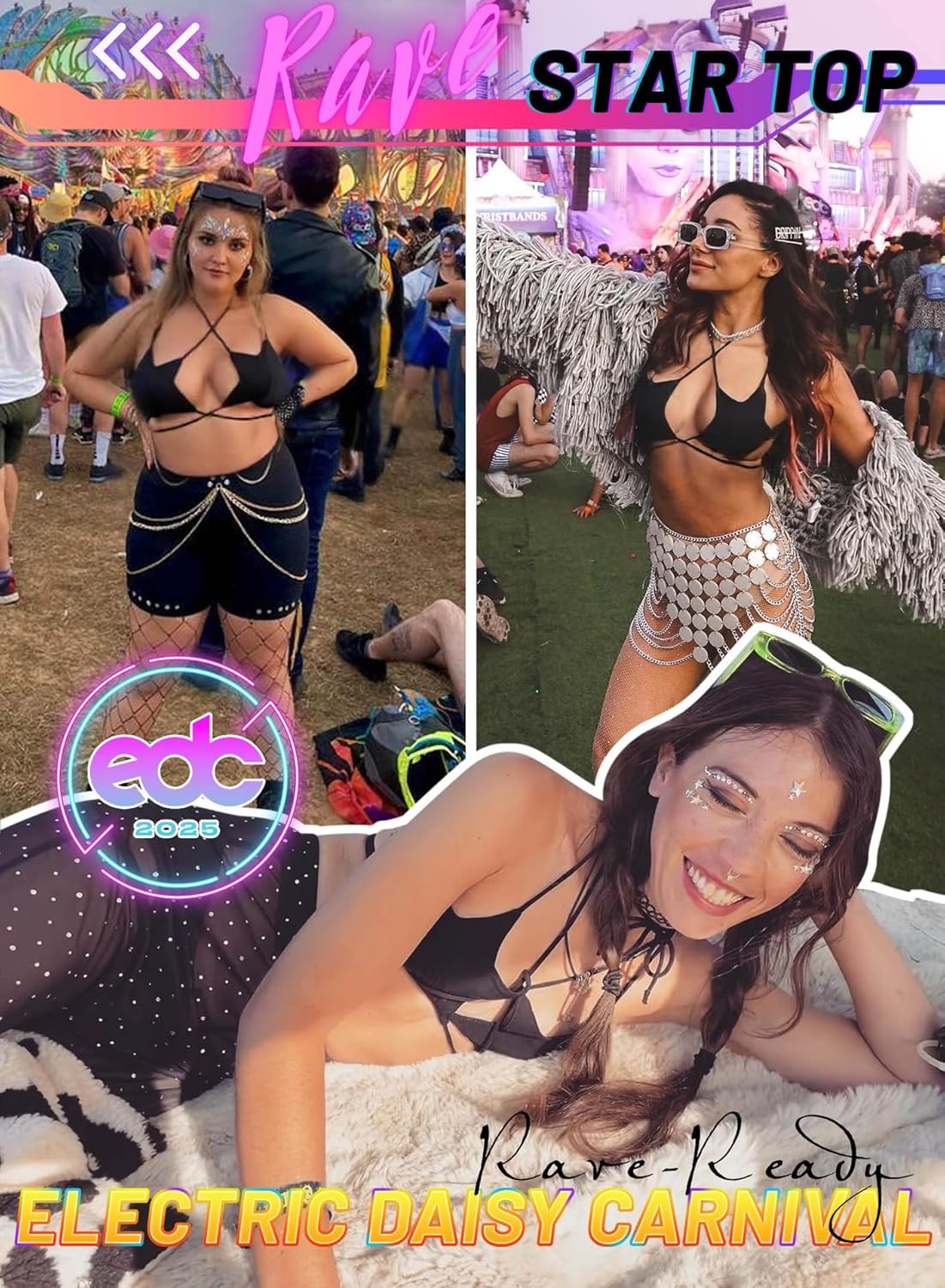 Rave Star Top for Women - Sexy Halter Crop Backless Bra Music Festival Crisscross Straps Concert Outfits - Image 4