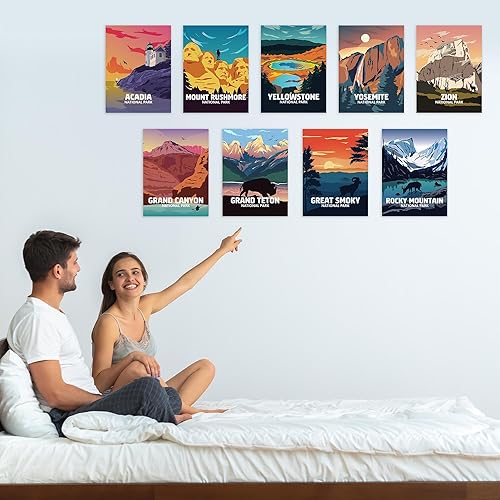 Miniatura 8 de Pósteres del Parque Nacional  9 piezas de impresiones estéticas sin marco, pósteres vintage de parque nacional, arte de pared y arte de pared de
