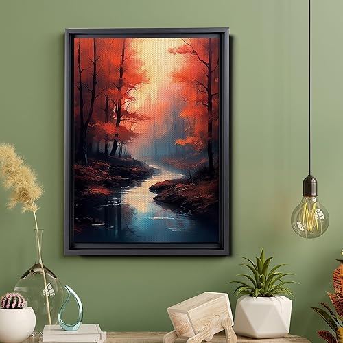 Miniatura 5 de River in the Forest Landscape Painting Forest Print Mountain Landscape Autumn Decor Nature Painting Mountains Painting