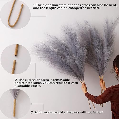 Miniatura 3 de DAYHAP Juego de 3 ramas de hierba de las pampas sintéticas de alta densidad de 43 pulgadas, 22 ramas de hierba de las pampas falsas grandes para