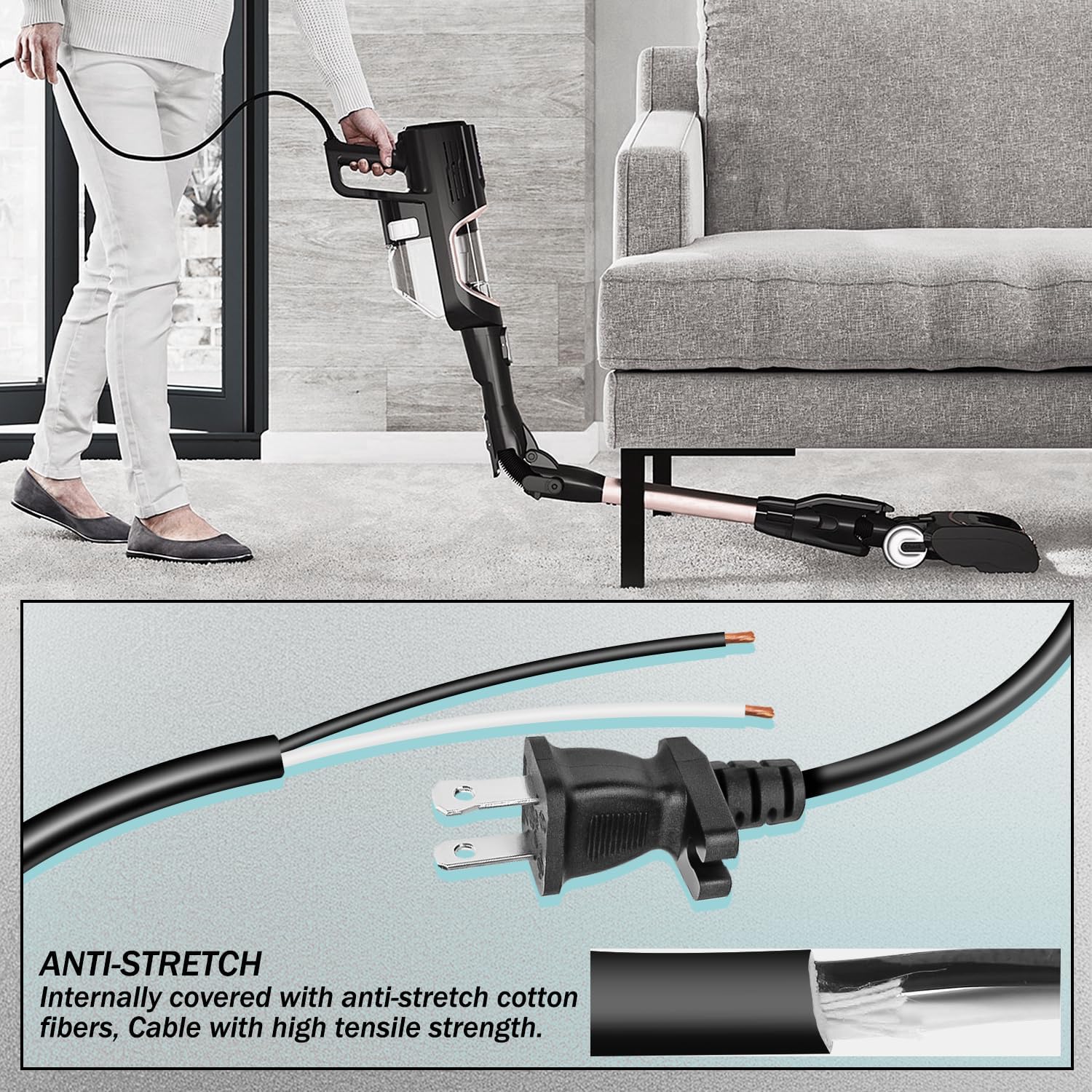 Replacement Power Cord for Oreck XL XL2 Upright Vacuum Cleaner Replaces for 58-5807-61 58580761 Fits for 2300RS 4070H2L 4080H2B 4080H2R 4080H2Y 4090H2B 4090H2G 4090H2T 30" 2 Wire 18 Guage