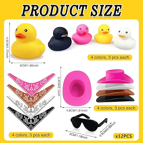 Miniatura 10 de Juego de 12 mini patos con mini sombreros, collar y lentes de sol, juguete de pato de baño para baby shower, cumpleaños, natación, fiesta, regalo,