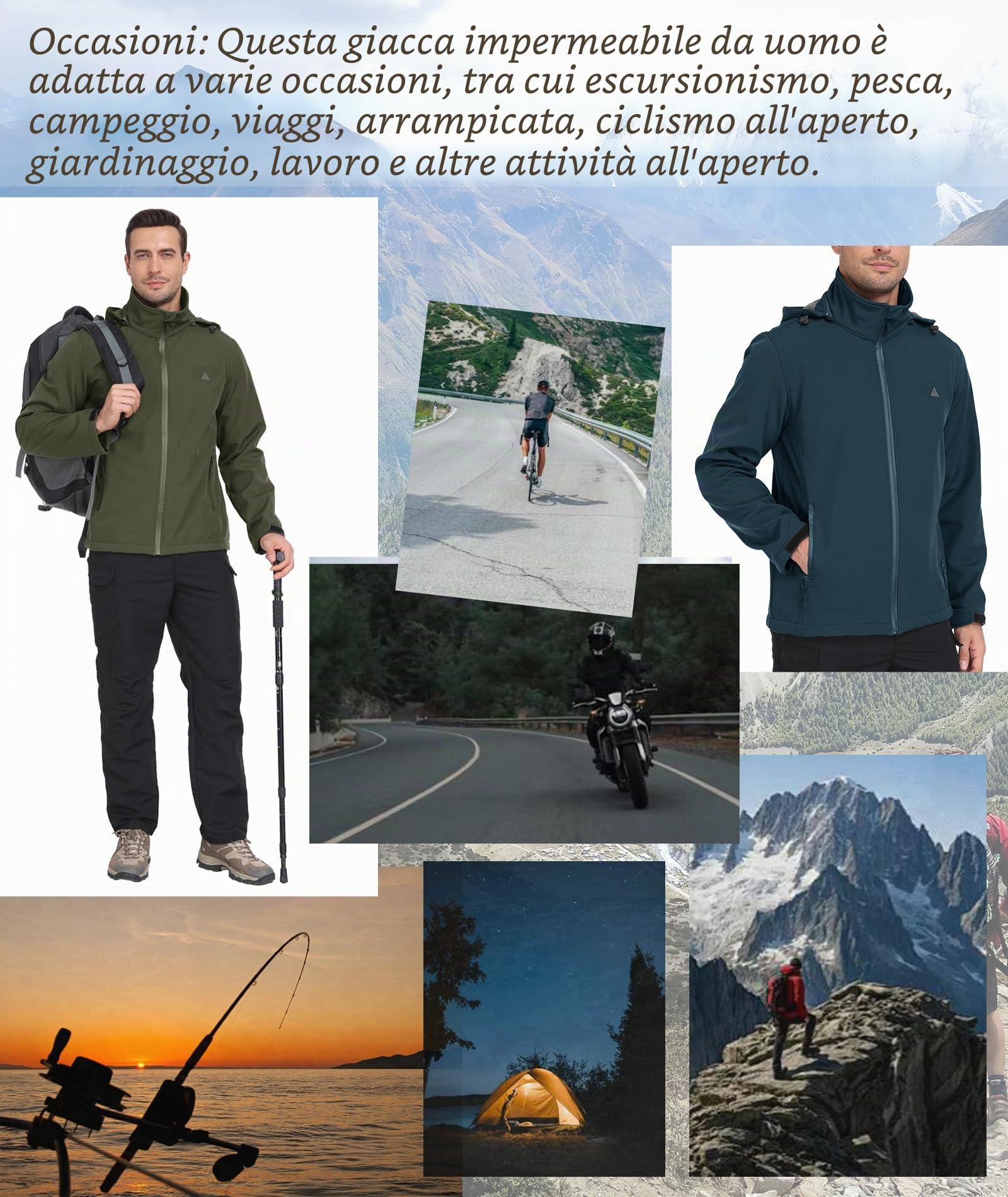 ZITY Giacca Softshell da Uomo Giacche da Escursionismo con Cappuccio Impermeabili Giacca Invernali in Pile con Tasche Cappotto Trekking Outdoor per Campeggio Pesca
