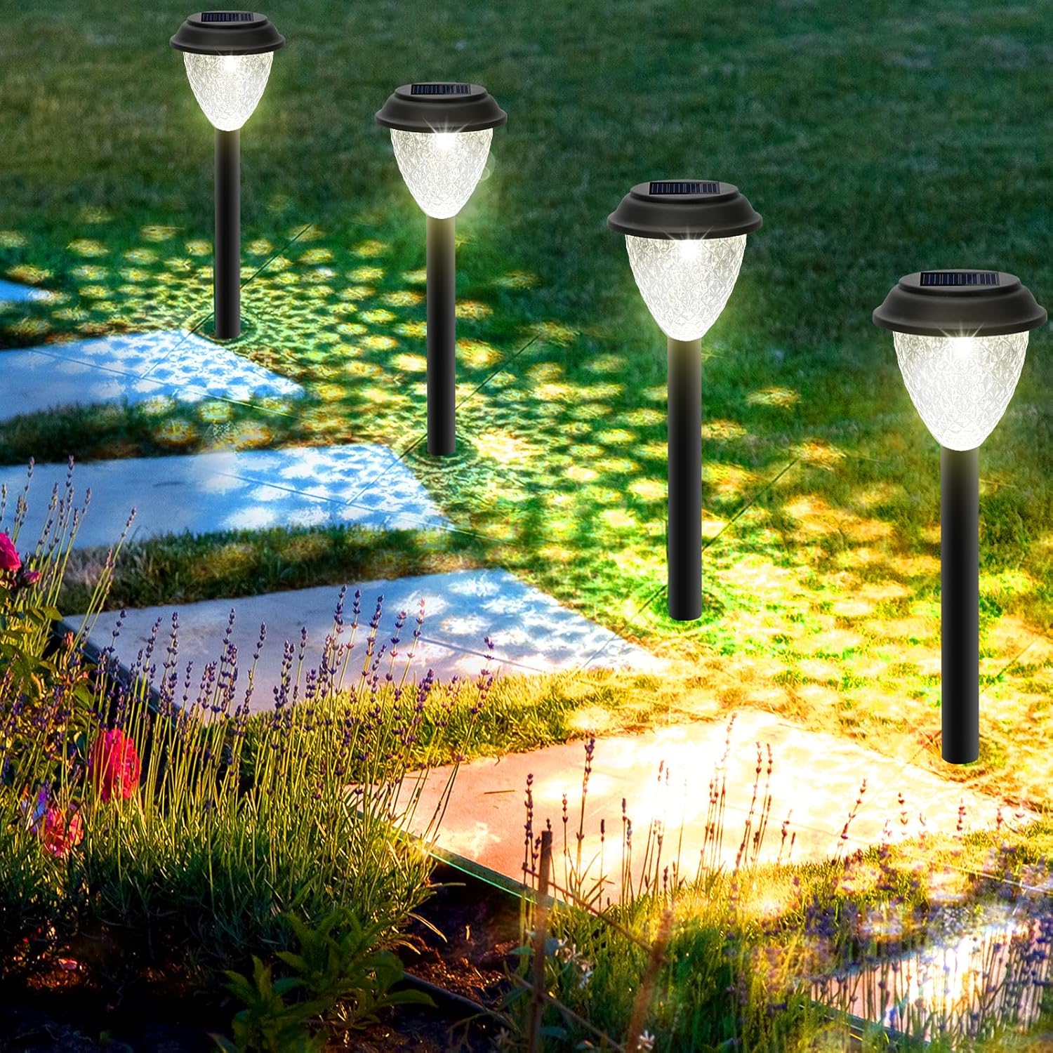 GOODFOEVER Solar Pathway Lights Outdoor, 16 Pack Solar Lights Outdoor Waterproof for Outside, Garden Decor for Yard, Patio, Landscape, Planter, Walkway, Driveway
