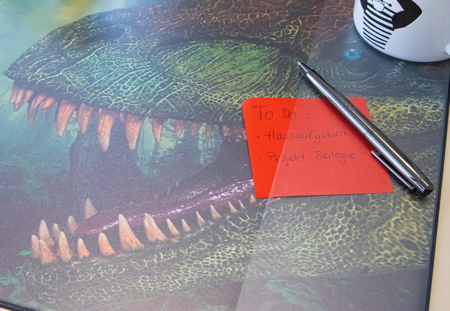 Idena 10452 Desk Mat with Two Pockets, Dinosaur, Approx. 58.5 x 38.5 cm, Practical Accessory for Children, Teenagers and Study