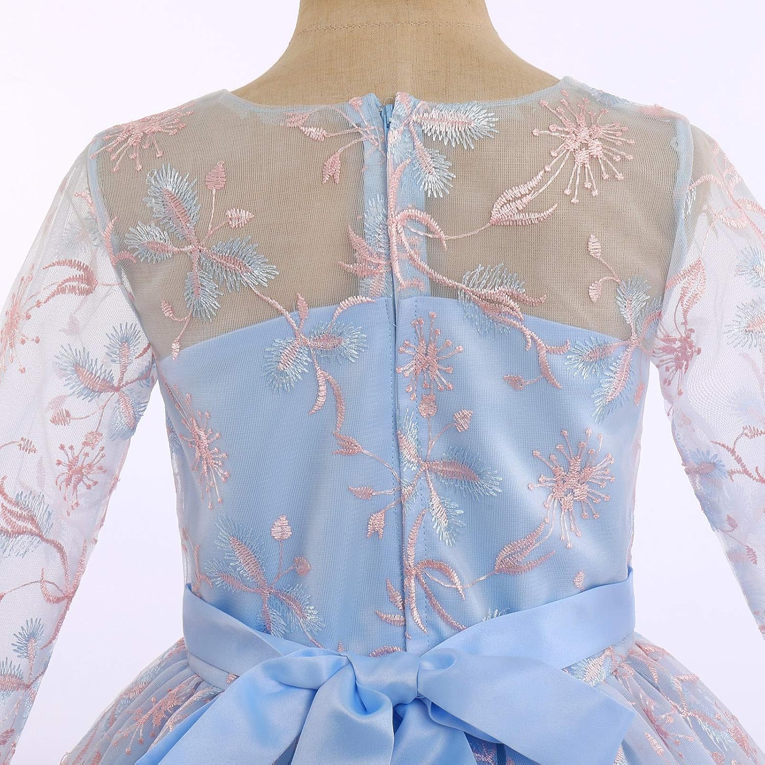 IMEKIS Ragazza di Fiori Abito Ricamato in Pizzo Maniche a 3/4 Abito da Festa di Compleanno Matrimoni da Damigella d'Onore Principessa Tulle Abito da Ballo Lungo Blu 3-4 Anni