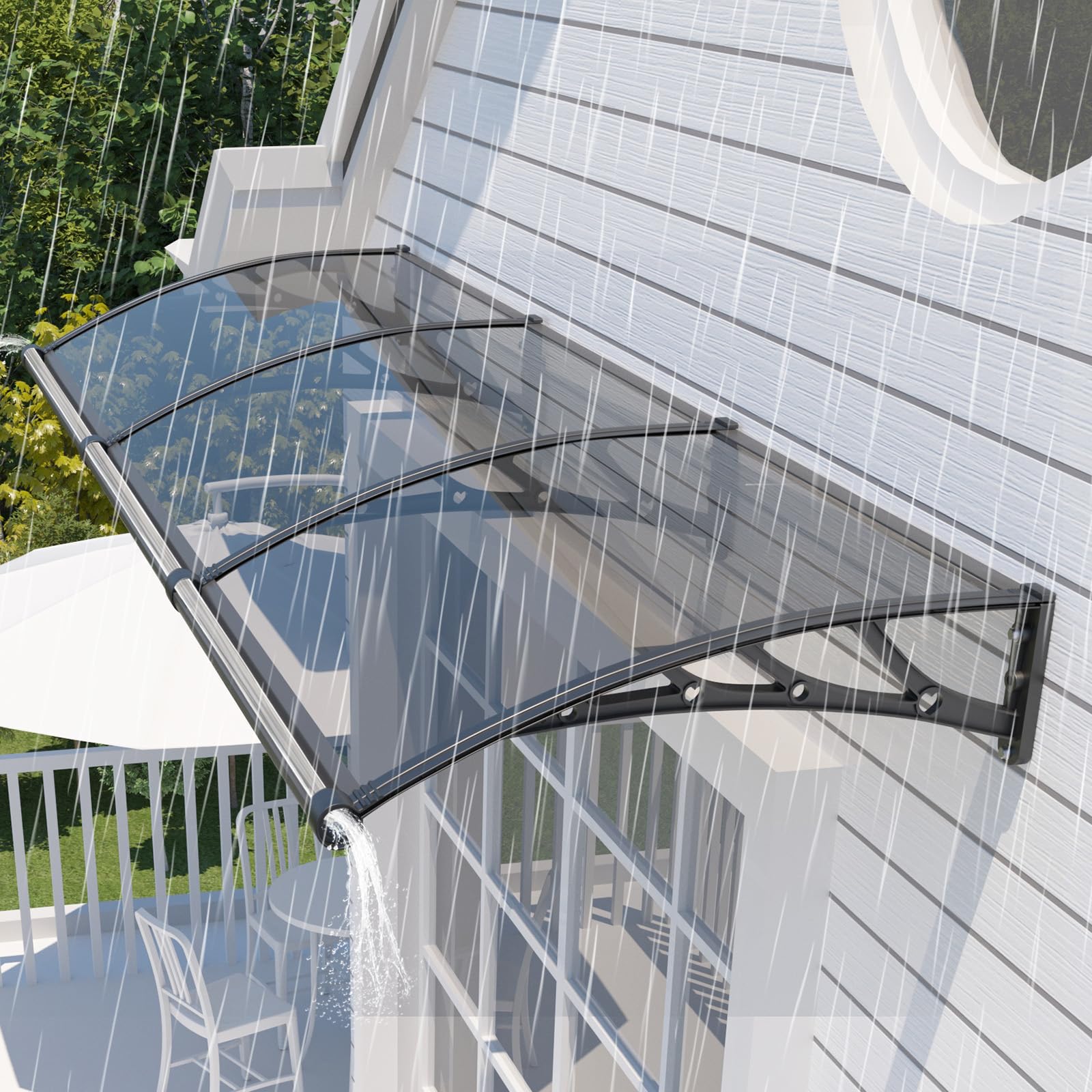 Photo 1 of JYJNHOME 48x120 Inch Awning for Door Entrance,Polycarbonate Window Canopy Exterior Overdoor Shelter with Drainage,UV,Rain,Snow,Sun Shade Protection Outdoor Awnings for Outside,Patio,Porch,Deck,House