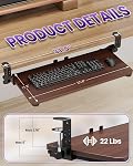 Ergonomic Keyboard Tray Under Desk, Pull Out with Adjustable C-clamp, 25.6 (31.5 Including Clamps) x 11.8 Inch Slide Out Computer Keyboard Drawer Mouse Tray for Typing, Large & Walnut