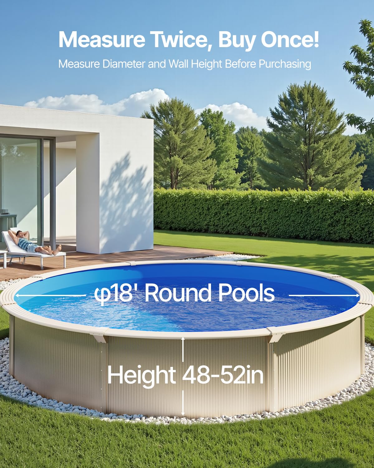 VEVOR Runde Poolfolie, φ550x147 cm, Innenfolie, Ersatzfolie, Innenhülle, Schwimmbadfolie, Folie aus Vinyl in Standardgröße, verschleißfest, für Aufstellpools mit 132 cm Wandhöhe, einfarbig