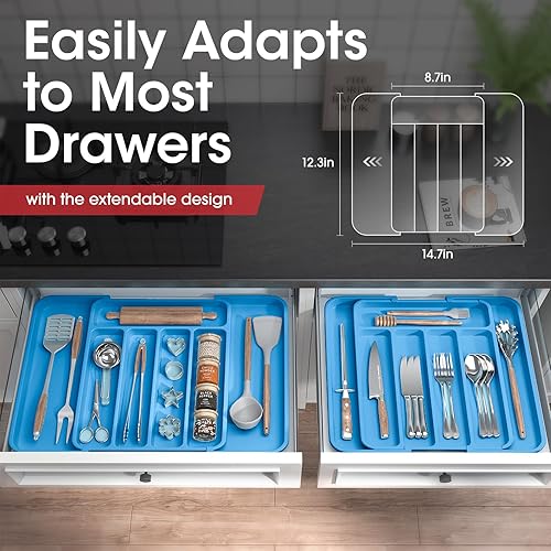 Vista 70 de Aujen Organizador de cubiertos – Organizador de cajones de cocina expandible, organizador de utensilios ajustable, bandeja de cubiertos para Negro