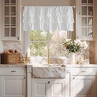 Vista 32 de StangH Cortinas decorativas de lujo, cenefa azul con bloqueo de luz, cenefa festoneada para ventana pequeña con bolsillo sólido para barra, cortina