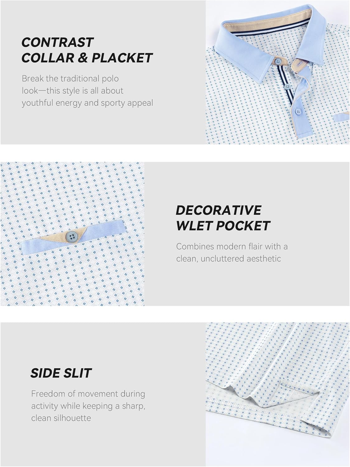 Esabel.C Men's Golf Polo Shirts Print Moisture Wicking Short Sleeve Dry Fit Stretch Polo Shirts for Men