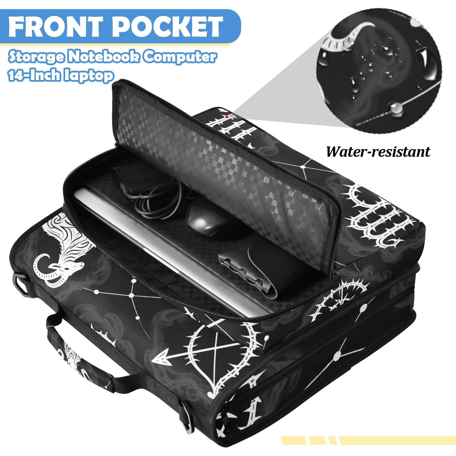 Zodiac Black Pattern Zipper 3 Ring Binder Bag