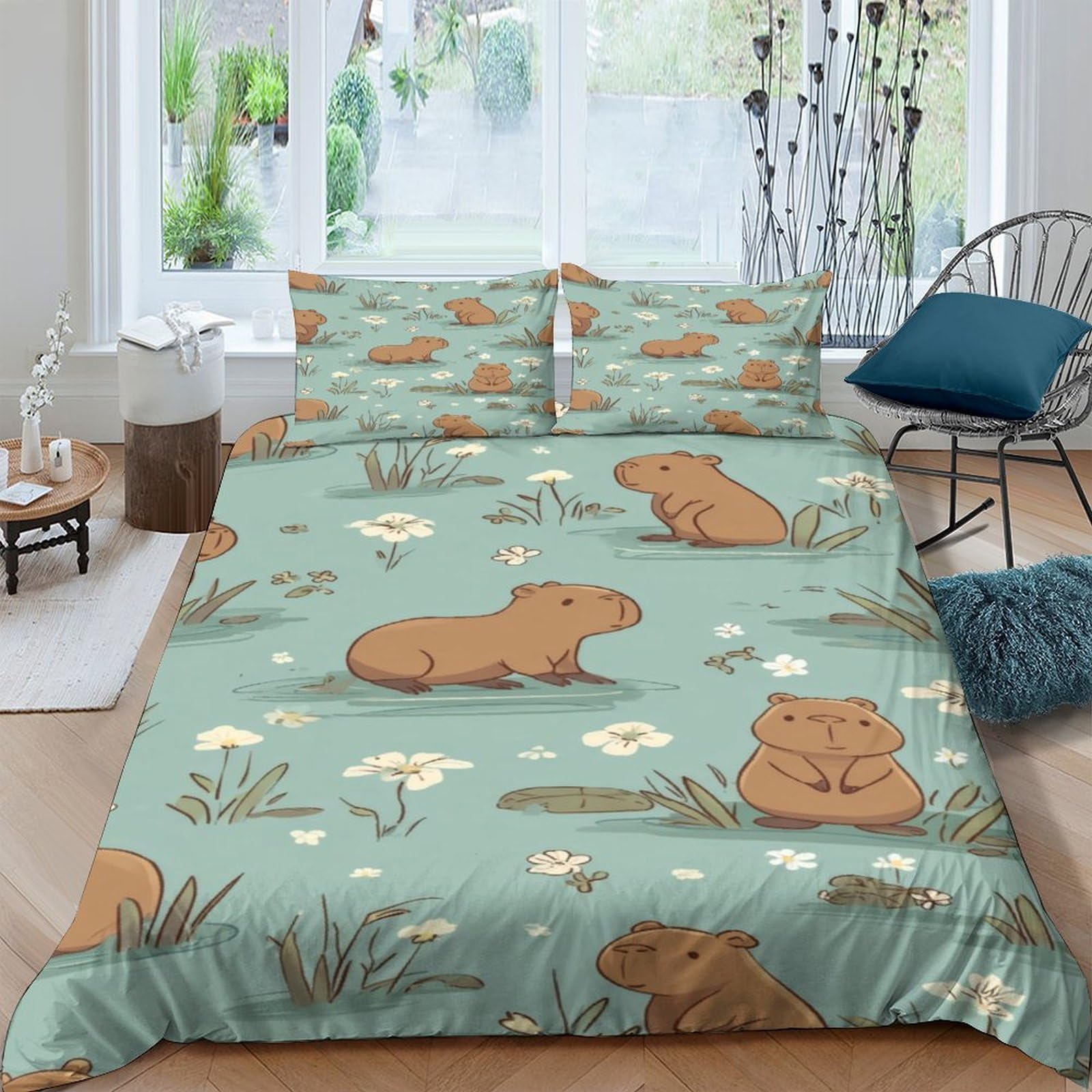 Ctjqhvkz Style-2 3D Printed Capybara Meadow Fitted Sheet Microfiber Soft Breathable Animal Bed Cover For Bedroom Guest Room Decor Single（135X200cm）