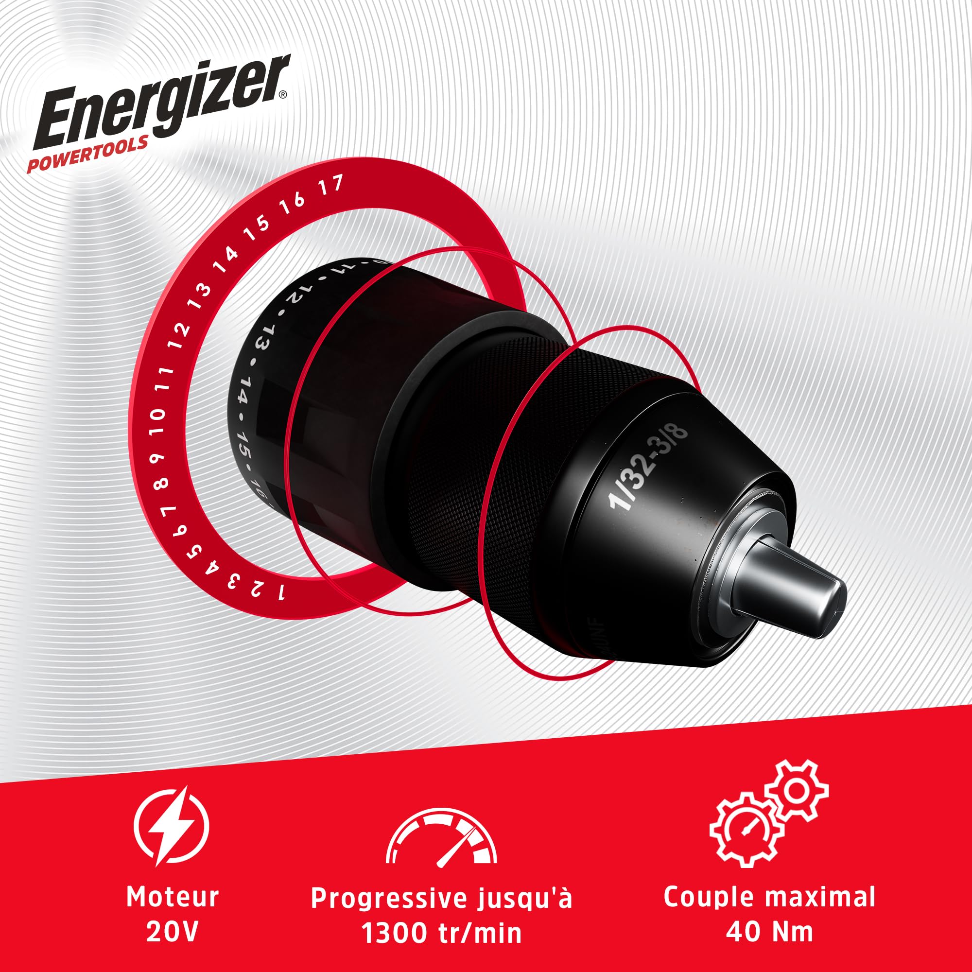 Energizer - Wiertarka akumulatorowa 20 V ultralekki moment obrotowy 40 Nm, 2 prędkości (1850 obr./min), uchwyt 10 mm, w zestawie 2 baterie 20 V 2 AH + szybka ładowarka, narzędzie o wysokiej wydajności
