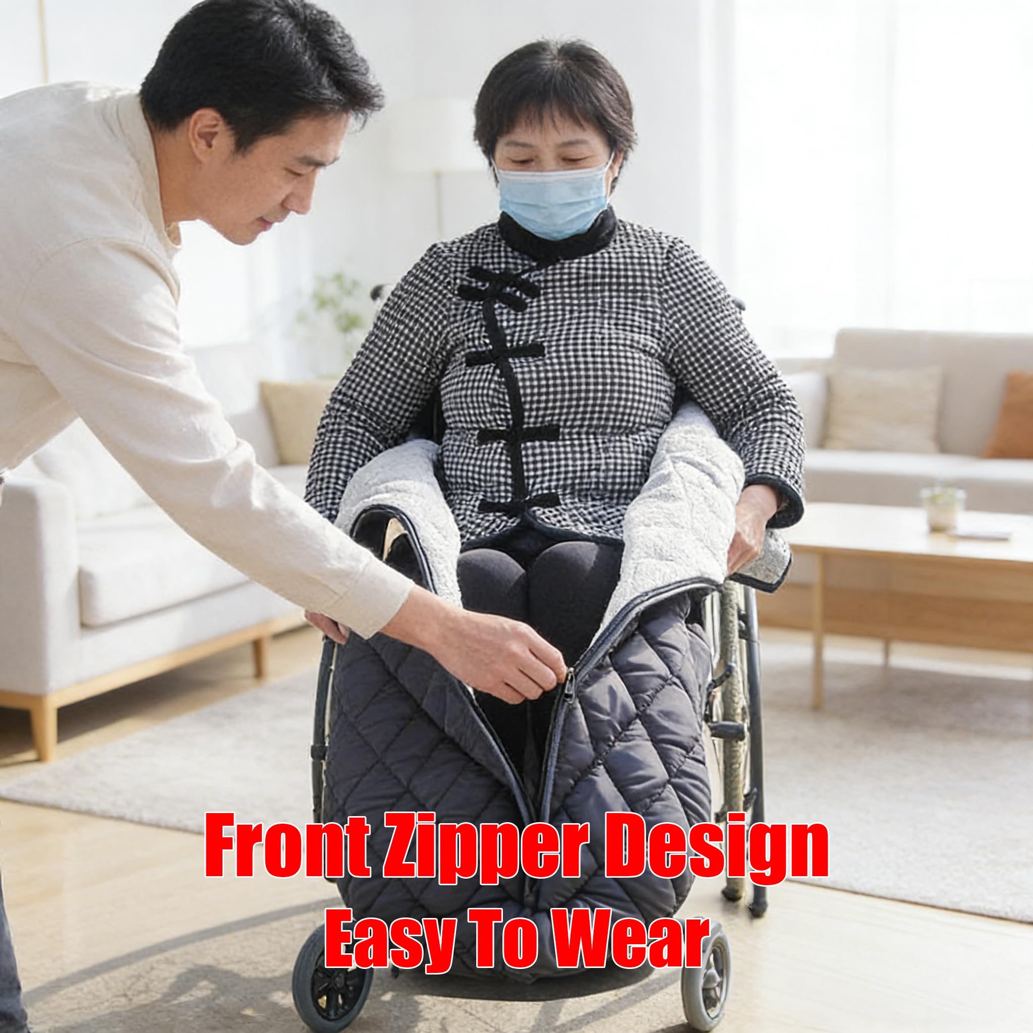 Funda para silla de ruedas para adultos, resistente al viento, manta de invierno para silla de ruedas, con fundas para zapatos y guantes, funda acogedora con forro polar con cremallera, para pacientes
