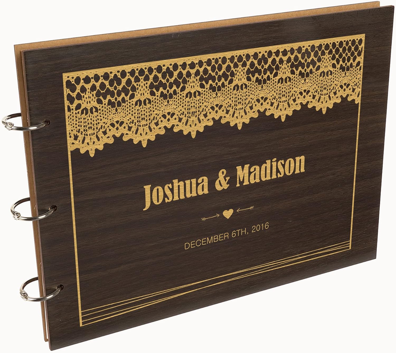 Darling Souvenir Personalized Engraved Laser Cut Wedding Guest Book Wooden Cover Sign-in Book Registry Guestbook Scrapbook-F6