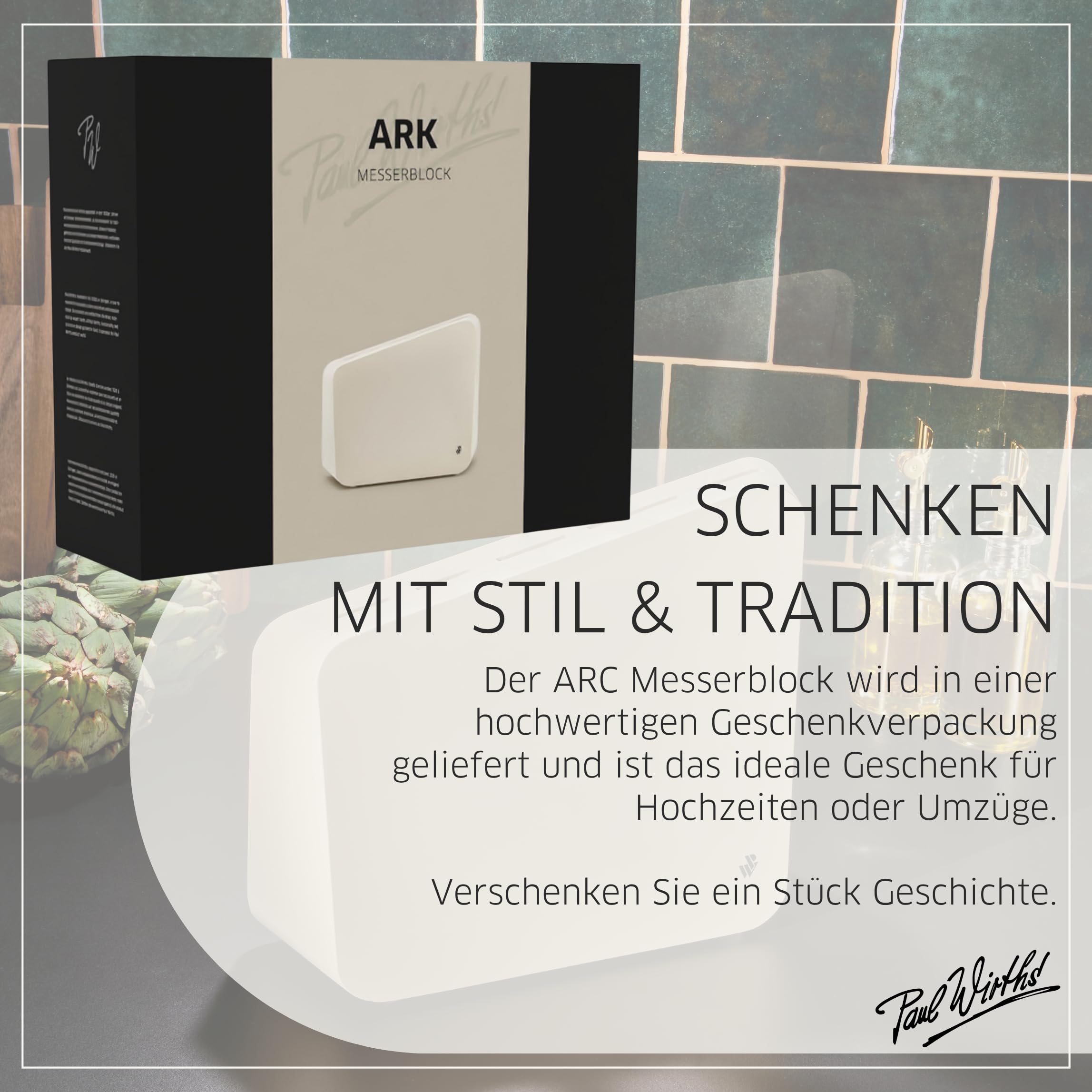 Paul Wirths ARK Messerblock ohne Messer, 5 Schlitze, Gummibaumholz | Der Paul Wirths ARK Messerblock ist unbestückt, misst 32,3×8,5×23,8 cm, hat abgerundete Ecken und modernes Design