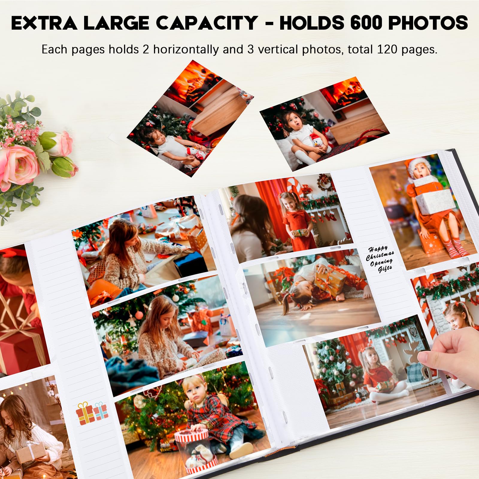 Álbum de fotos de 10 x 15 cm, 450 fotos con superficie de escritura, 10 x 15 cm, cubierta de lino con ventana frontal, 4 x 6, 450 fotos, 4 x 6, álbum de fotos, libro para bodas, niños, viajes, familia