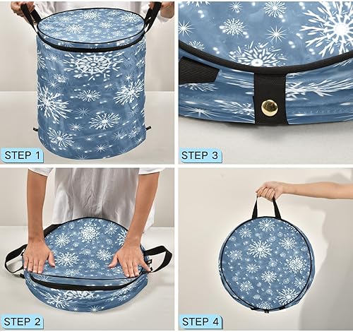 Miniatura 4 de contenedores plegables redondos de 15 galones para juguetes para armario Navidad Abstracción Copos de nieve azules, organizadores de ropa para