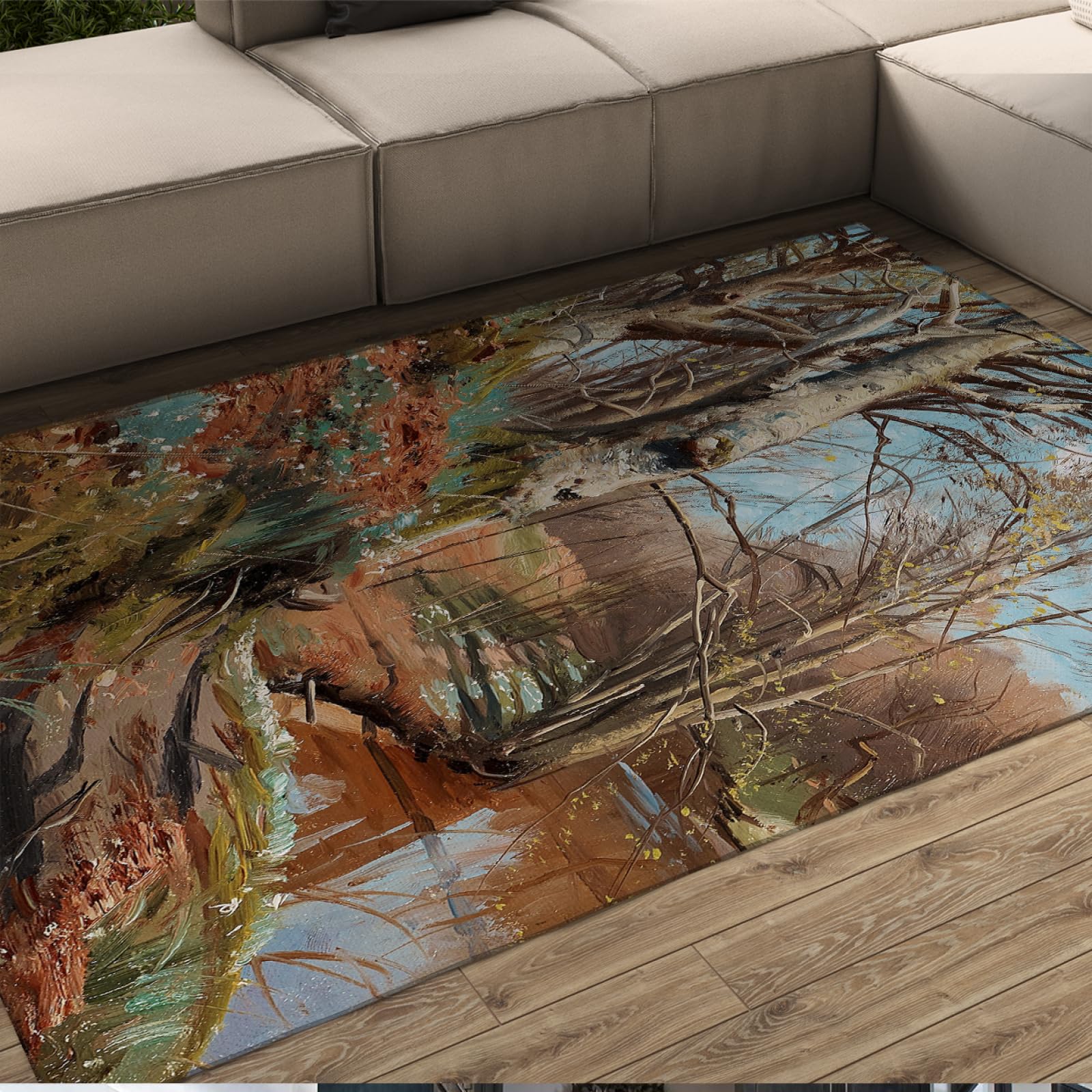 Tapis à poil bas paysage de style moderne idéal pour réchauffer une grande chambre
